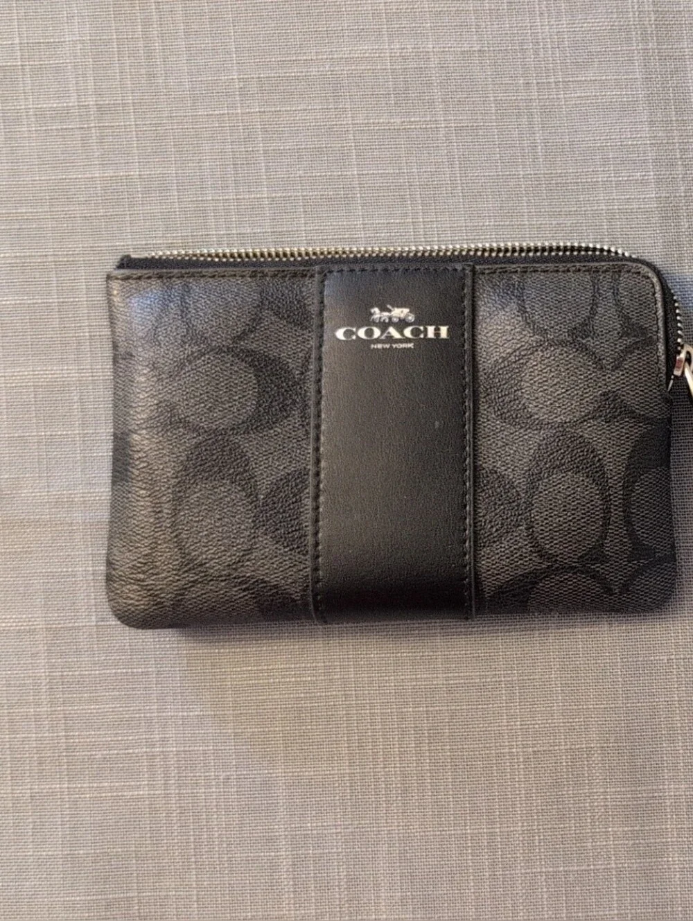 Coach Black Signature Zip-Around Wristlet